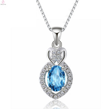 Fancy Pure Silver Tear Drop Stone Necklace Jewelry